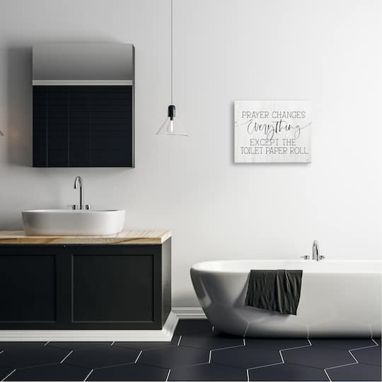 Stupell Industries Prayer Changes Everything Funny Bathroom Quote Canvas Wall Art
